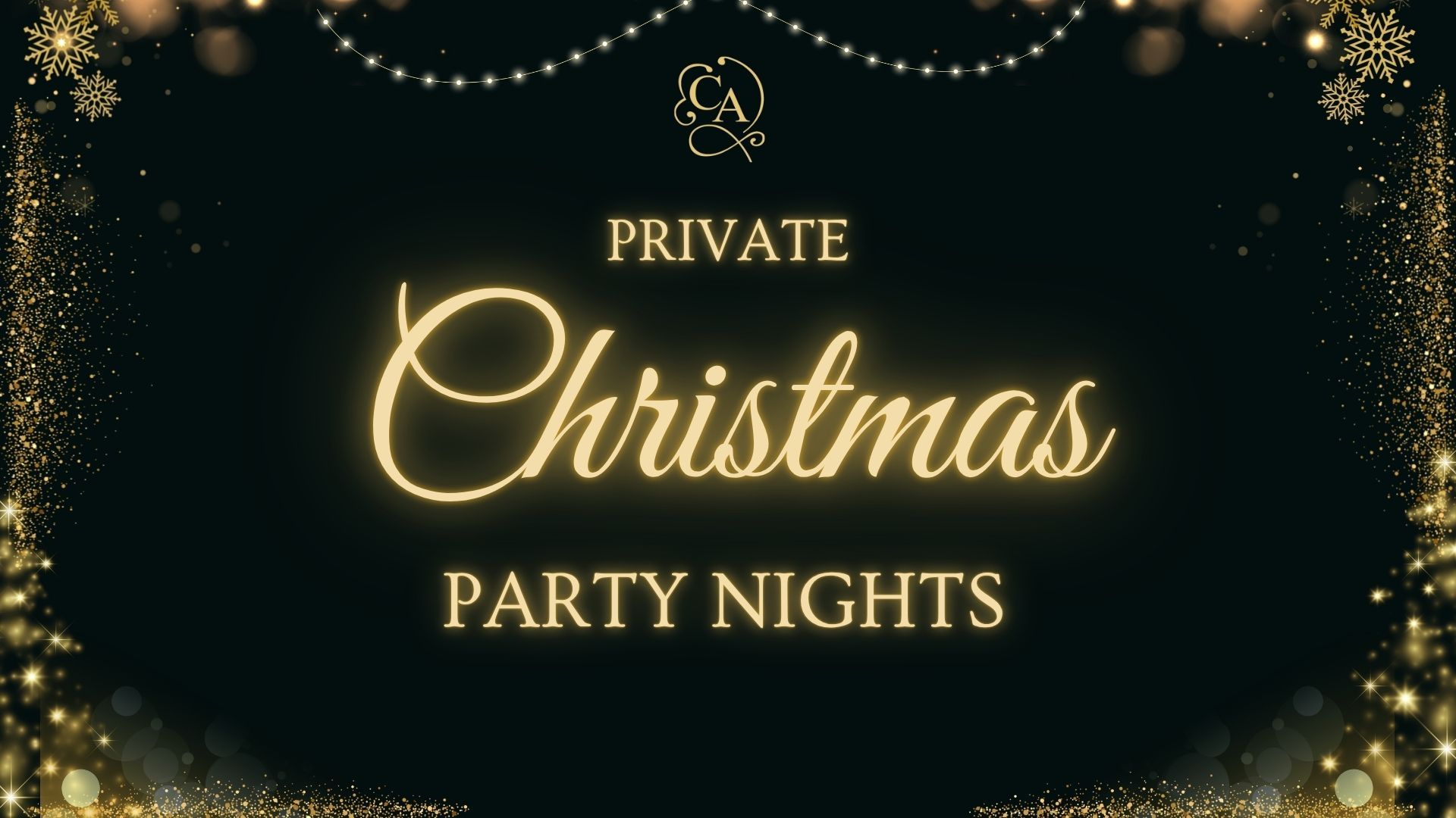 Gold & Black Modern Christmas Night Party Invitation Poster (1920 x 1080 px)